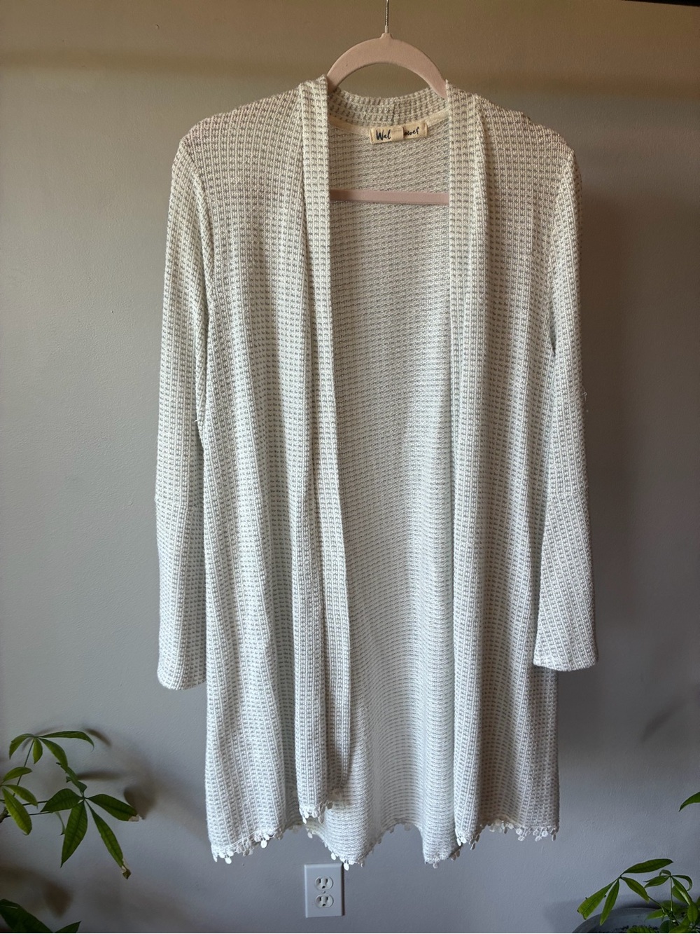WellFlower Open Front Waffle Knit Long Cardigan Cream XL
